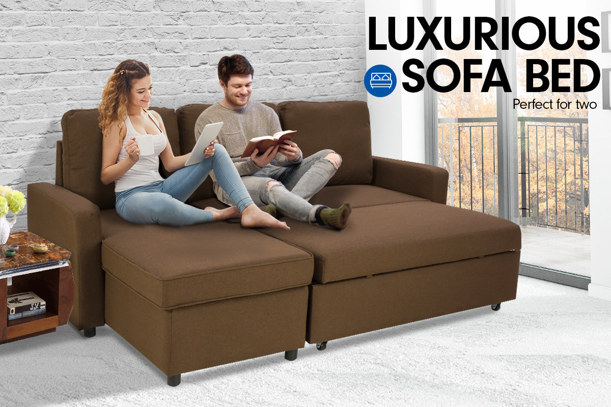 Sarantino Brown 3-Seater Sofa Bed with Chaise