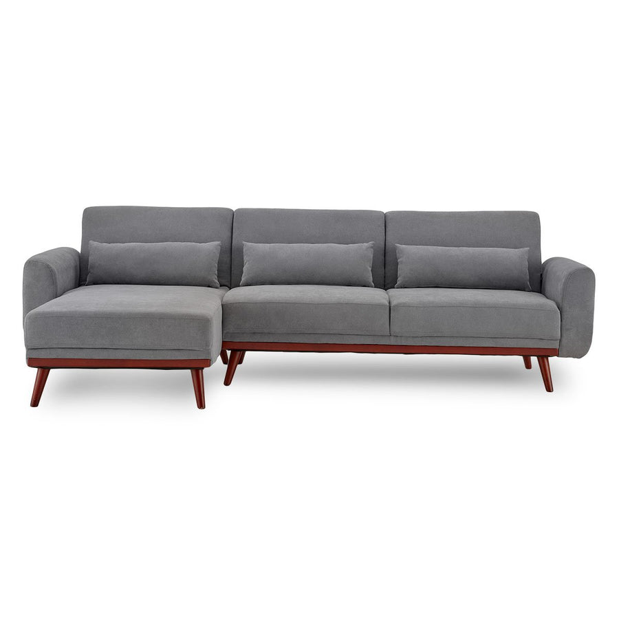 Sarantino Faux Velvet Sofa with Chaise Light Grey