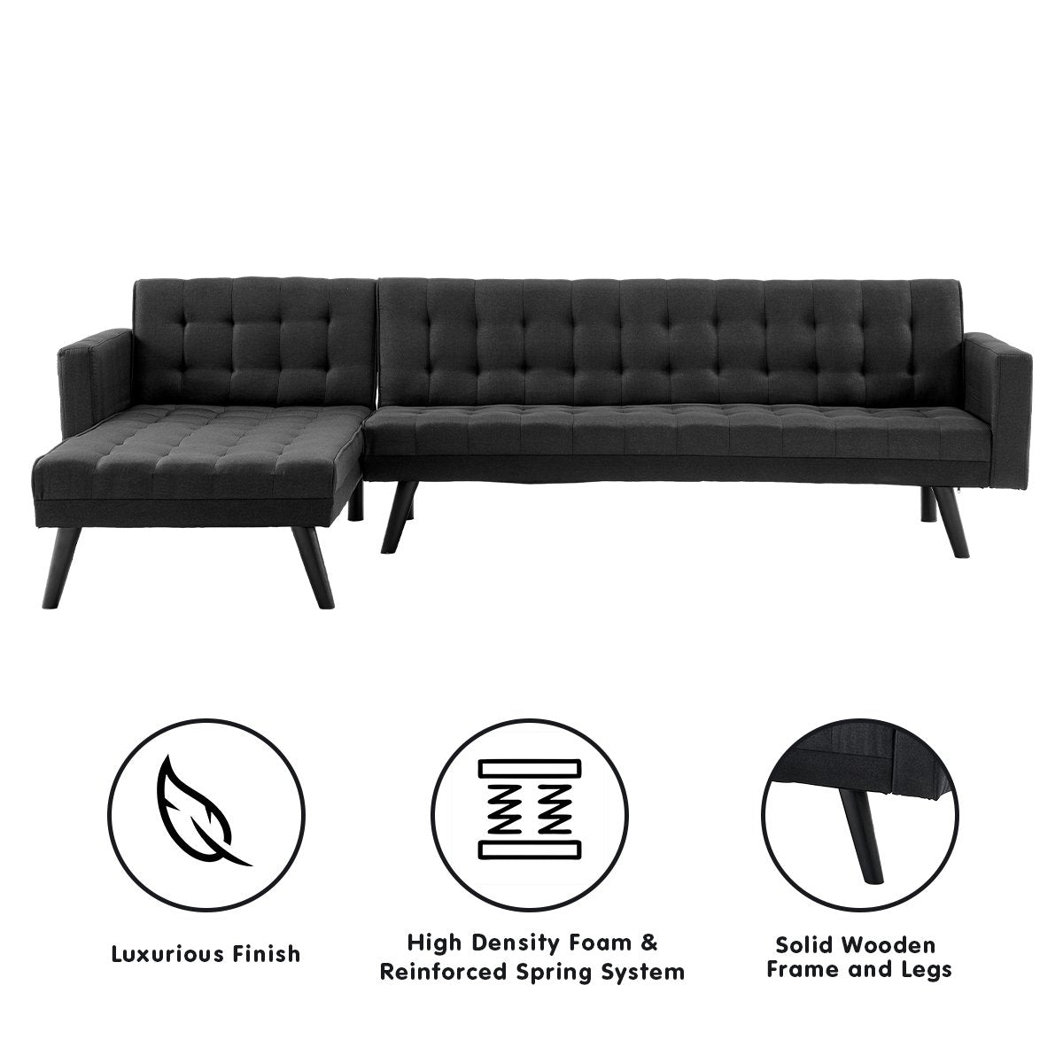 Sarantino 3-Seater Sofa Bed with Chaise Black