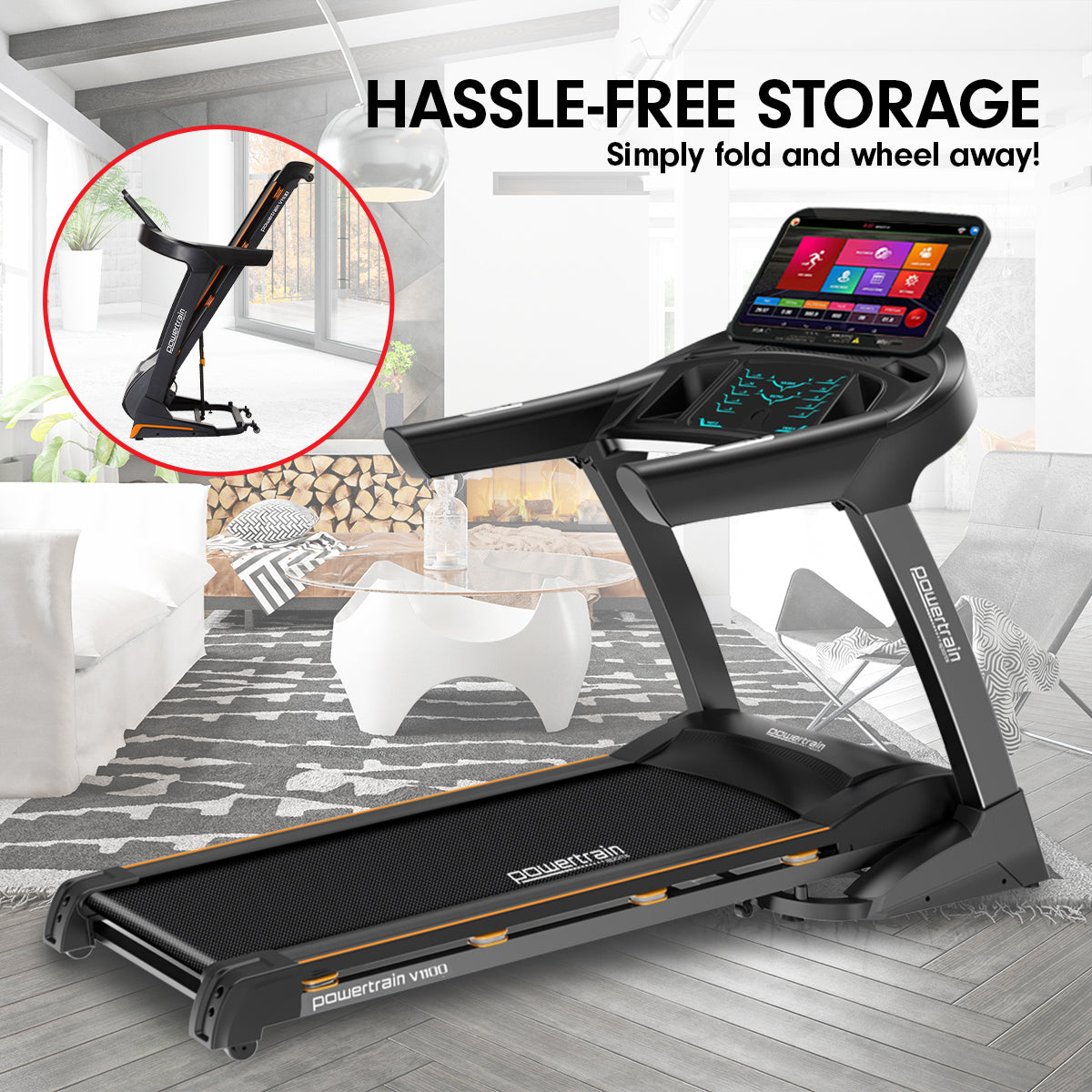 Powertrain V1100 Treadmill with Wifi Touch Screen & Incline