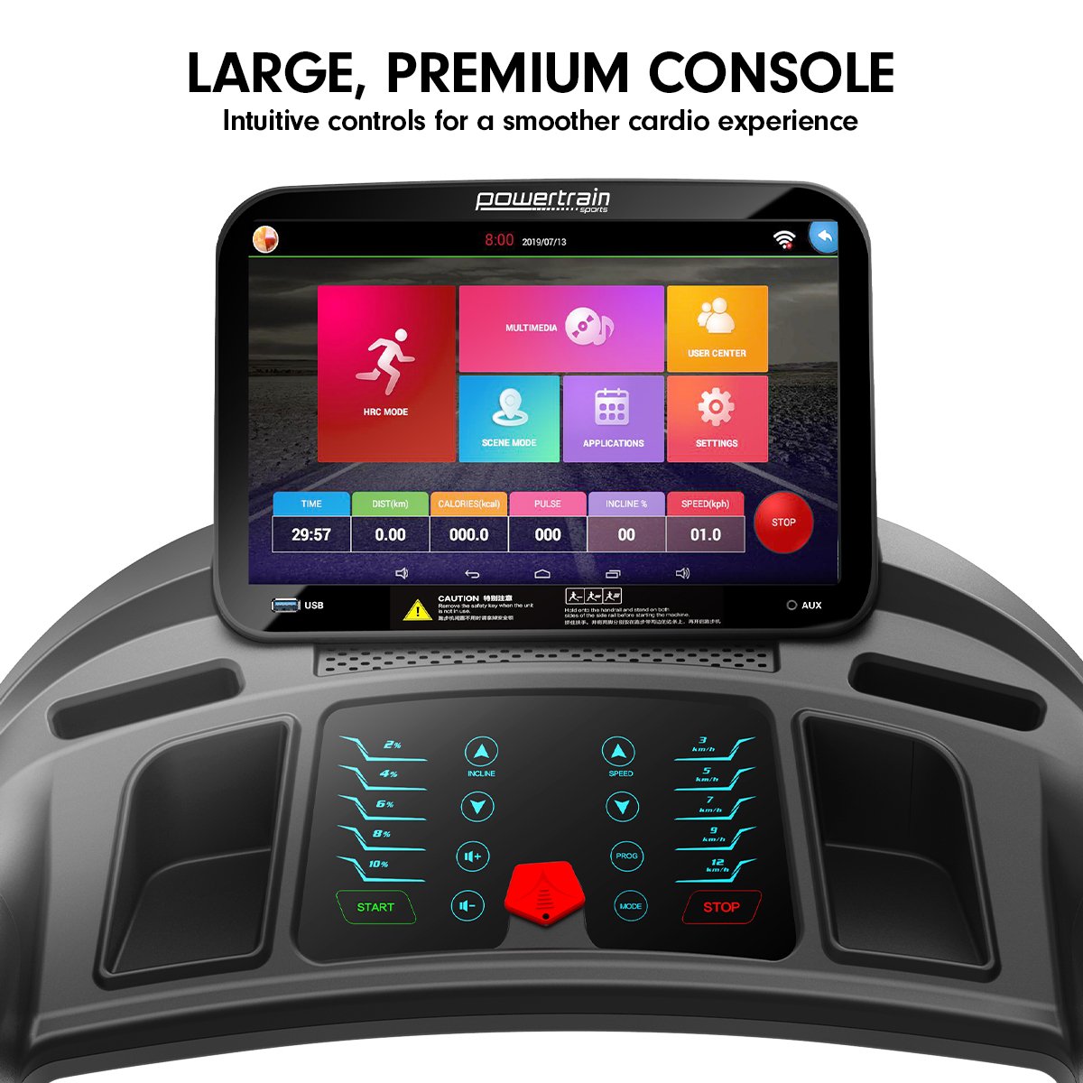 Powertrain V1100 Treadmill with Wifi Touch Screen & Incline