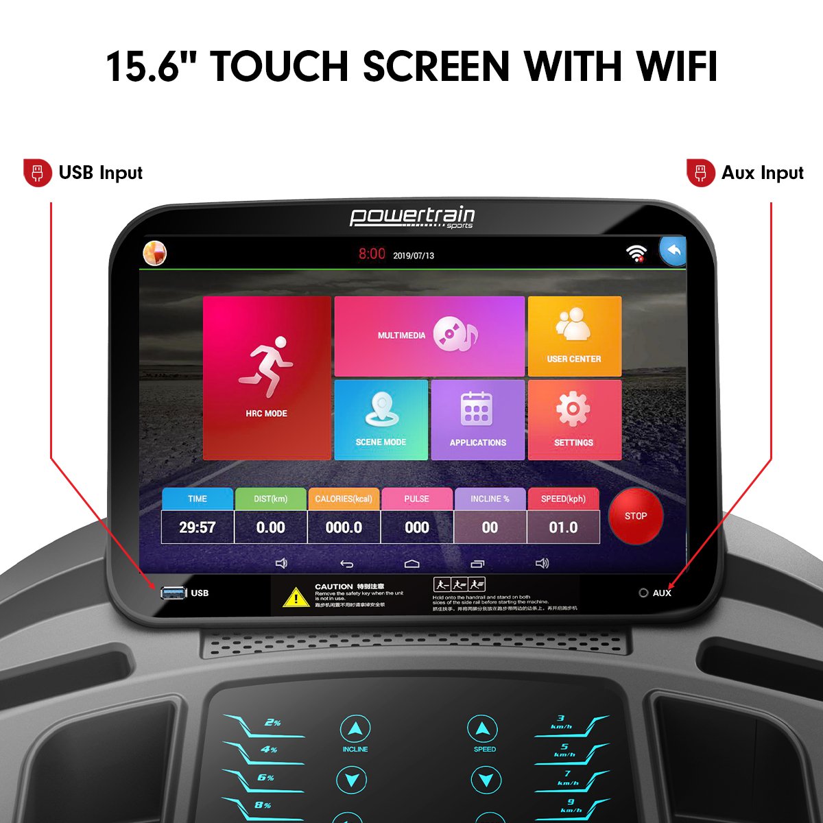 Powertrain V1100 Treadmill with Wifi Touch Screen & Incline